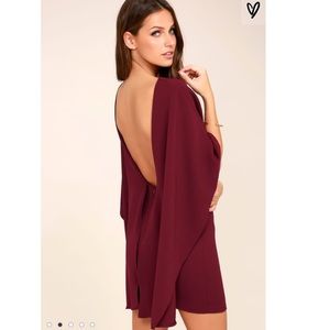 Backless Burgundy Cape Mini Dress